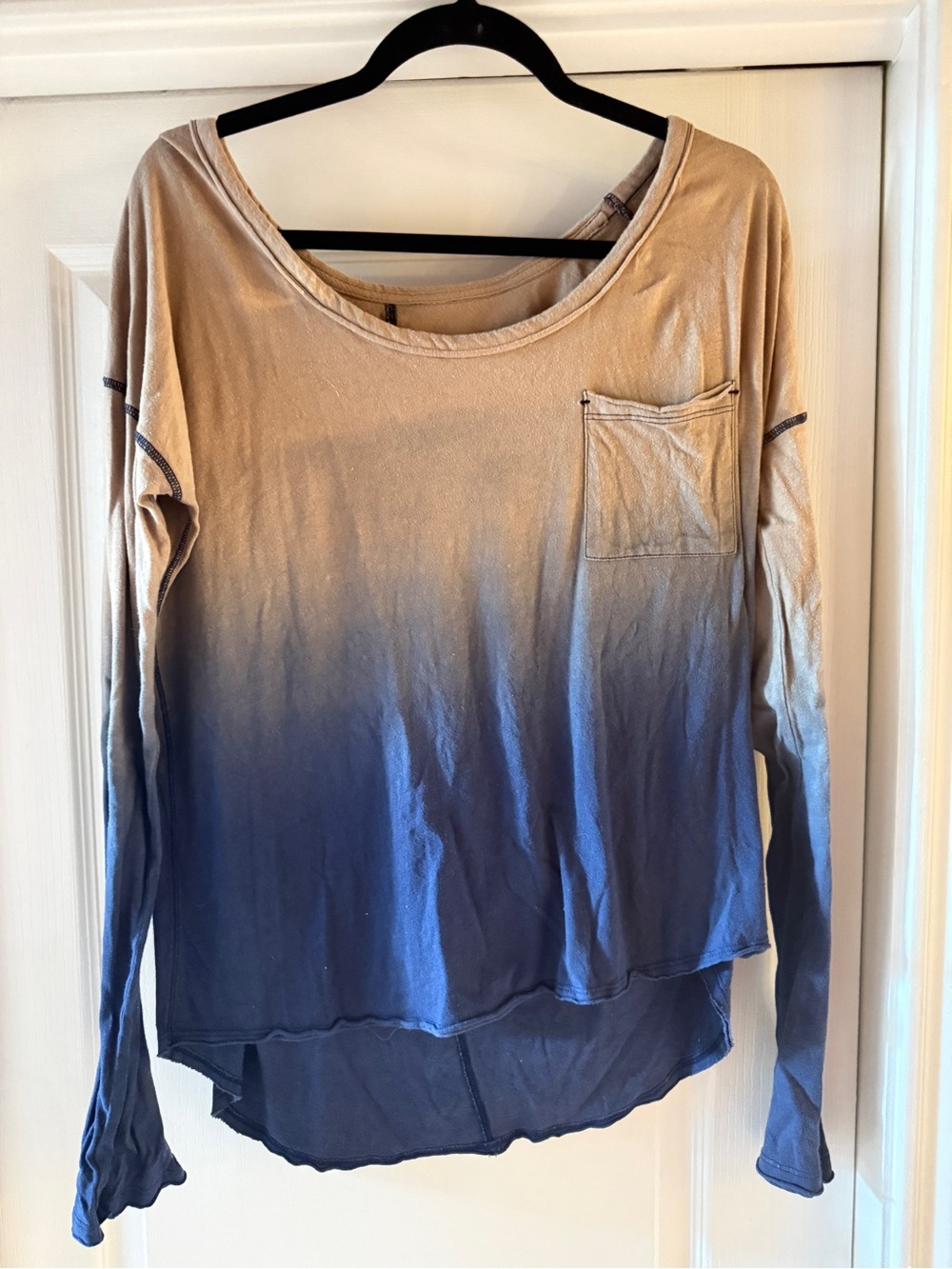 We The Free Beige to Navy Ombre Long-Sleeve Pocket Tee
